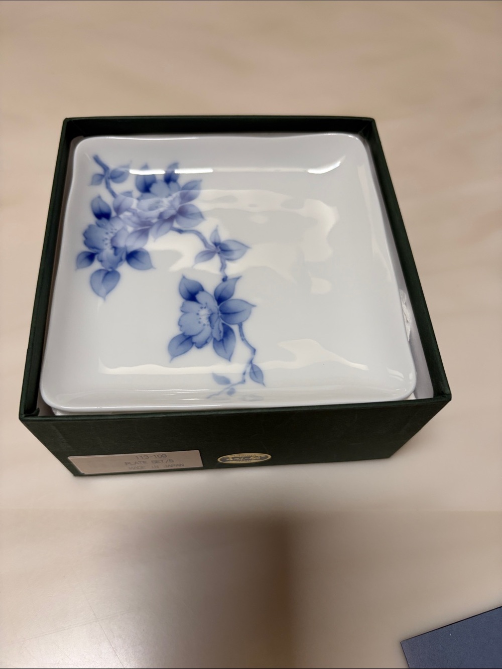 Vintage Ursula-no-Yakata NEW Blue Floral 5.25”Square Plates:set of 5